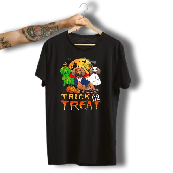 Trick Or Treat Halloween Dachshund Ghost Vampire Monsters Pumpkins Moon Bats T Shirt t shirt 1 1