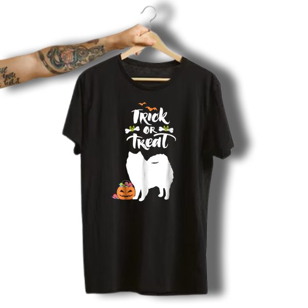 Trick Or Treat Halloween Dog With American Eskimo Silhouette And Pumpkin T Shirt t shirt 1