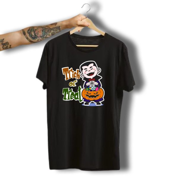 Trick Or Treat Kids Pumpkin Vampire With Halloween Candy T Shirt t shirt 1