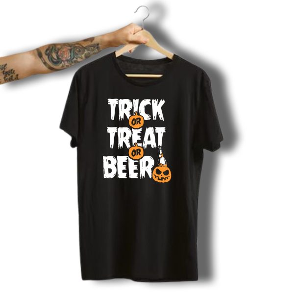Trick Or Treat Or Beer Pumpkin Bottle Halloween T Shirt t shirt 1