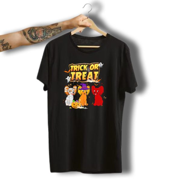 Trick Or Treat Papillon Dogs With Halloween Pumpkin And Ghosts T Shirt t shirt 1