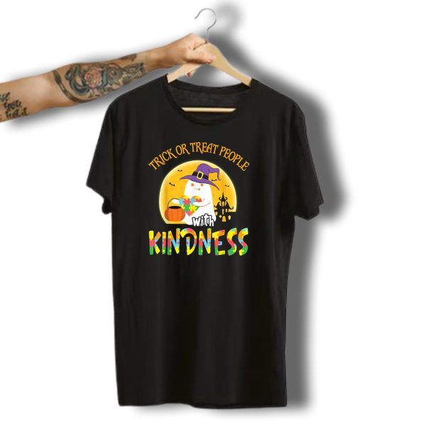Trick Or Treat People With Kindness Ghost Autism Heart Halloween T Shirt t shirt 1
