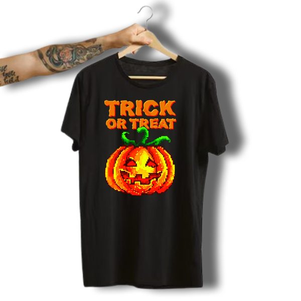 Trick Or Treat Pixel Pumpkin Vintage Halloween T Shirt t shirt 1