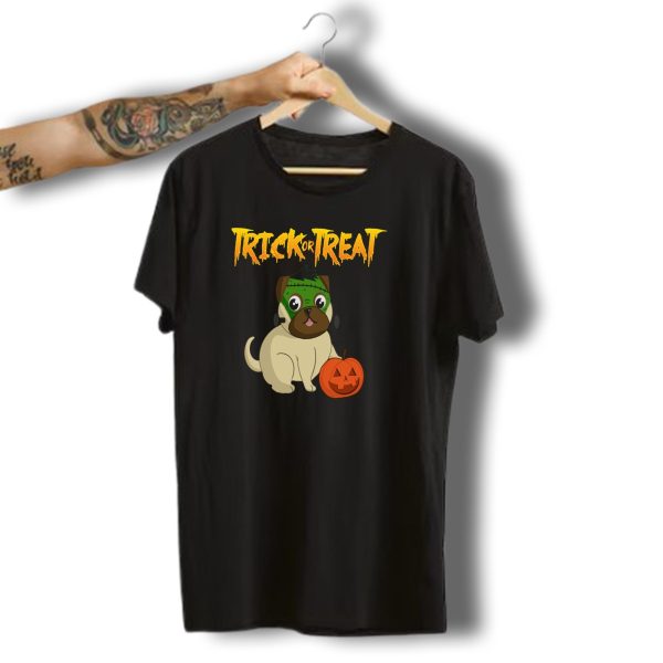 Trick Or Treat Pug Halloween Dog With Pumpkin And Monster Costume T Shirt t shirt 1