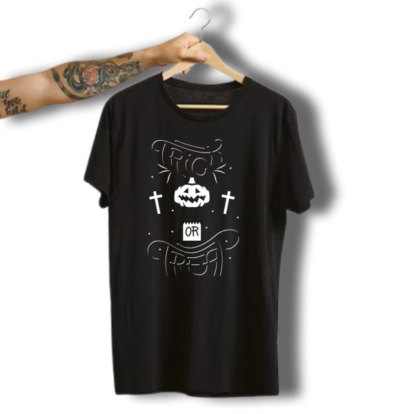 Trick Or Treat Retro Halloween Pumpkin Coffins And Candy T Shirt t shirt 1