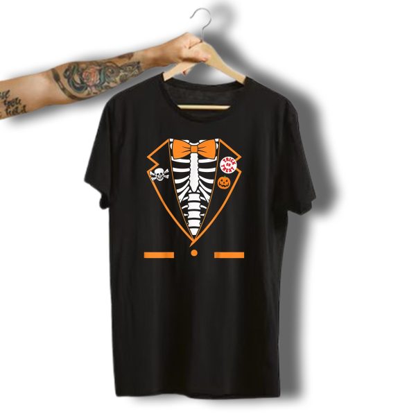 Trick Or Treat Skeleton Tuxedo Funny Halloween Costume T Shirt t shirt 1