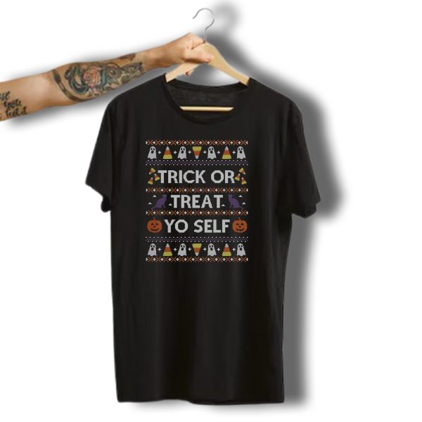 Trick Or Treat Yo Self Funny Ugly Halloween Ghost Pumpkin Black Cat T Shirt t shirt 1