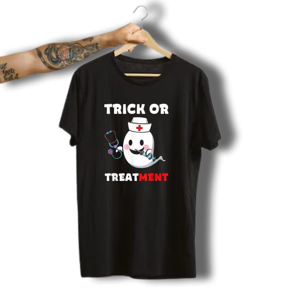 Trick Or Treatment Funny Nurse Costume Cute Ghost Halloween T Shirt t shirt 1