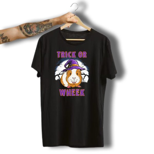 Trick Or Wheek Halloween Guinea Pig With Witch Hat And Moon Background T Shirt 1 t shirt 1