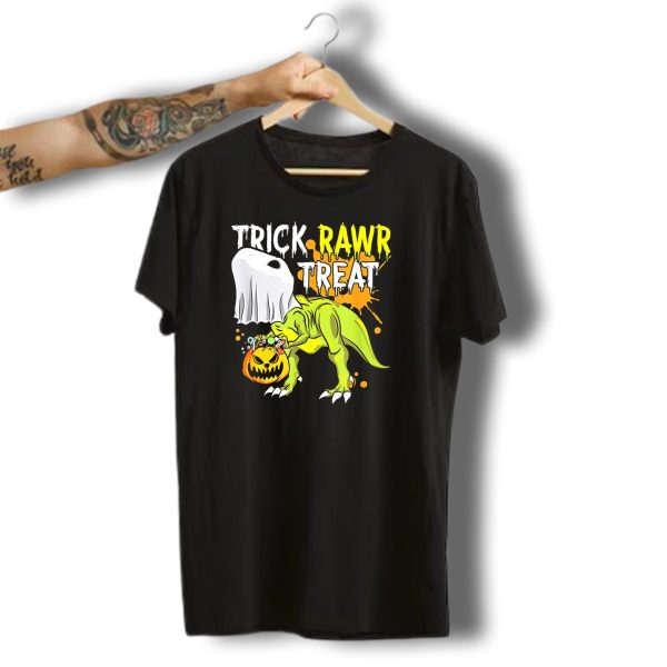 Trick Rawr Treat Halloween Dinosaur Ghost Pumpkin Boys T Shirt t shirt 1