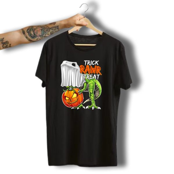 Trick Rawr Treat Halloween Dinosaur Ghost Pumpkin Jack O Lantern T Shirt t shirt 1