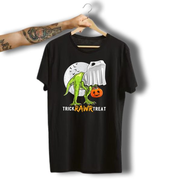 Trick Rawr Treat Halloween Rex Dinosaur Ghost Moon Pumpkin T Shirt t shirt 1