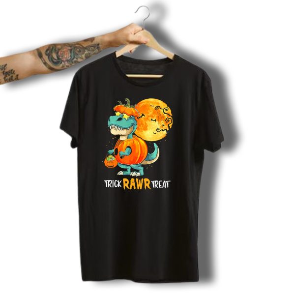 Trick Rawr Treat Rex Dinosaur Halloween Pumpkin Moon T Shirt t shirt 1