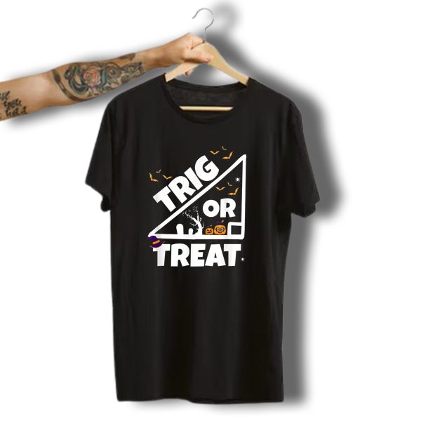 Trig Or Treat Halloween Math Teacher Students School College Pumpkin Bats Spider T Shirt t shirt 1