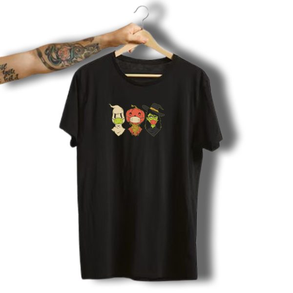 Trio Halloween Squad Mummy Pumpkin Witch Wearing Masks T Shirt t shirt 1