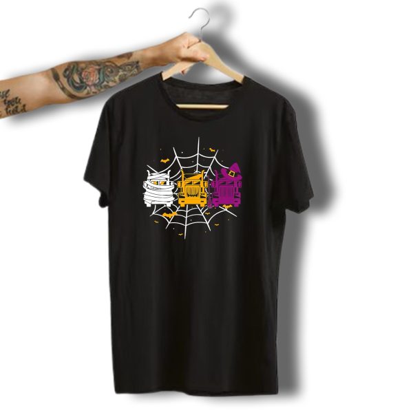 Truck Driver Mummy Pumpkin Witch Hat Halloween Web Bats T Shirt t shirt 1
