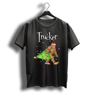 Trucker Bigfoot Christmas Sasquatch Santa Hat Festive Humorous T Shirt