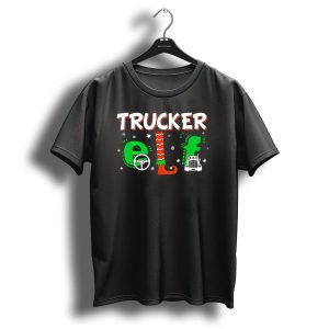Trucker Elf Christmas Snowflakes Steering Wheel Truck T-Shirt