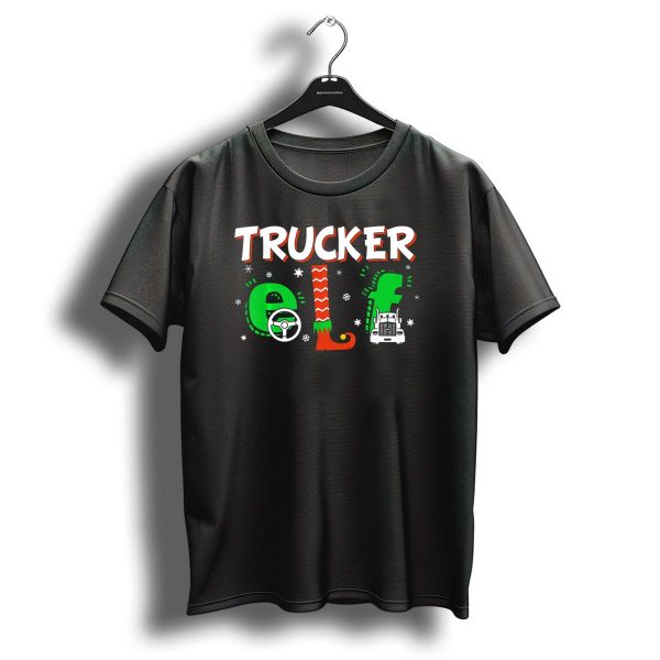 Trucker Elf Christmas Snowflakes Steering Wheel Truck T Shirt 1 t shirt 1