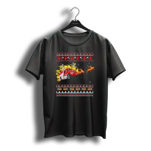 Trucker Sleigh Ugly Christmas Truck Dr With Reindeer And Santa Elements T-Shirt