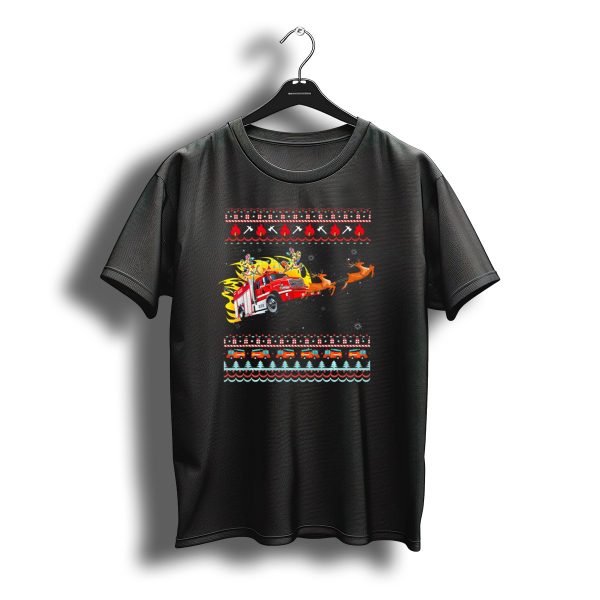 Trucker Sleigh Ugly Christmas Truck Dr With Reindeer And Santa Elements T Shirt t shirt 1