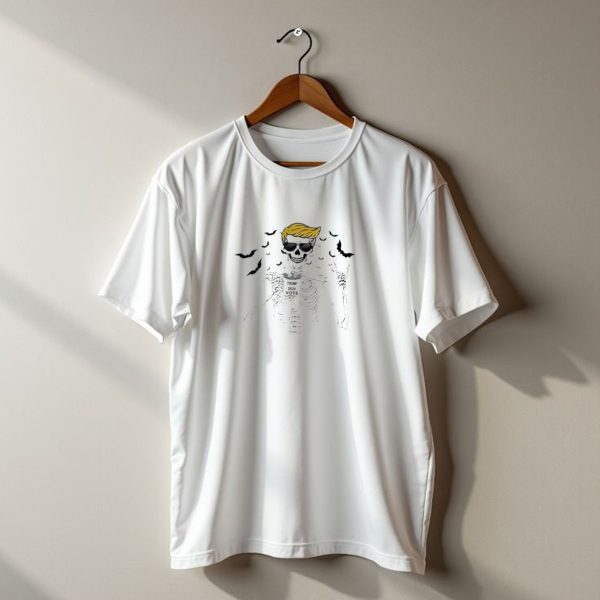 Trump 2024 Vote Skeleton With Bats Halloween Short Sleeve T Shirt 1 t shirt 1