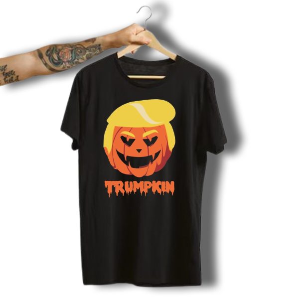 Trumpkin Pumpkin Face With Blonde Hair Halloween Humor T Shirt t shirt 1