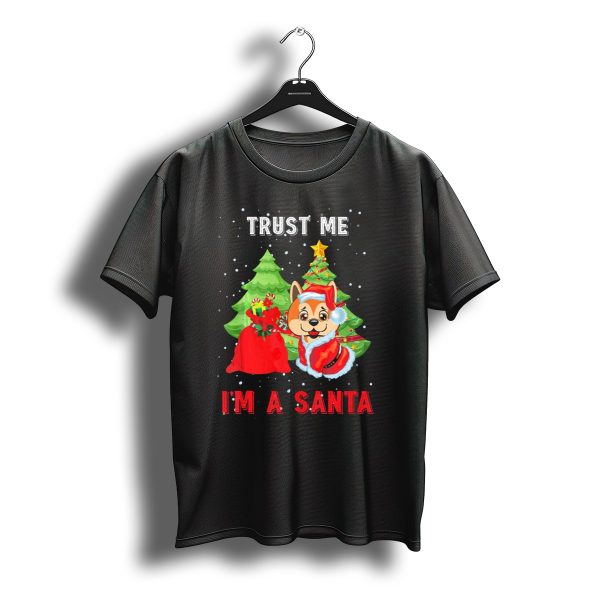 Trust Me Im A Santa Akita Dog With Christmas Trees And Gift Bag T Shirt t shirt 1