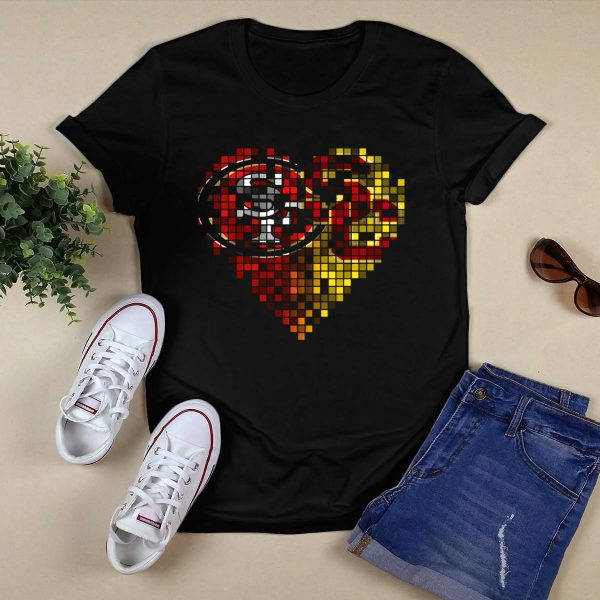 Ttr 005 Heart Mosaic San Francisco 49ers And Usc Trojans Logos T Shirt 1 1