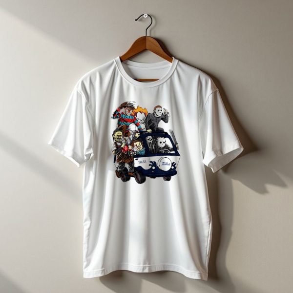 Tulsa Golden Hurricane Halloween Horror Characters Bus T Shirt t shirt 1