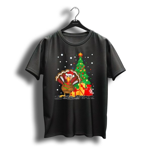 Turkey In Santa Hat With Christmas Tree And Gifts T Shirt t shirt 1