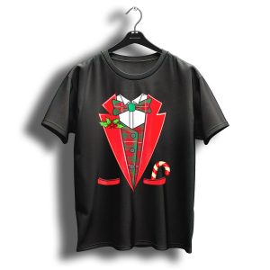 Tux Christmas Fancy Xmas Costume Red Suit Bow Candy Cane T-Shirt