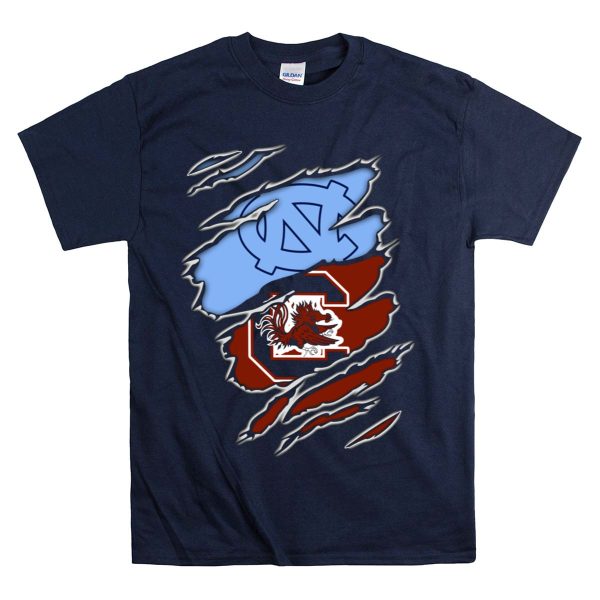 UNC Tar Heels South Carolina Gamecocks Rivalry Claw Marks T Shirt 1 Navy
