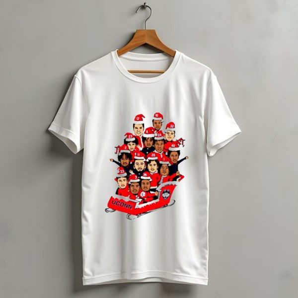 Uconn Huskies Christmas Cartoon Sled Team Santa Hats T Shirt 1 t shirt 1
