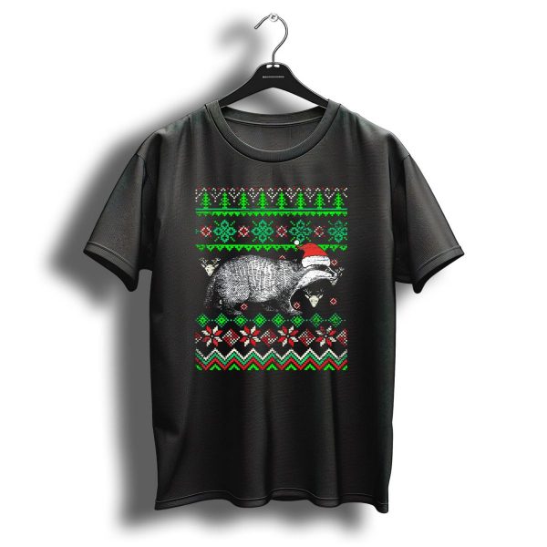 Ugly Christmas Badger Santa Hat Festive Pattern Holiday T Shirt 1 t shirt 1