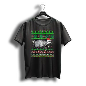 Ugly Christmas Badger Santa Hat Festive Pattern Holiday T-Shirt