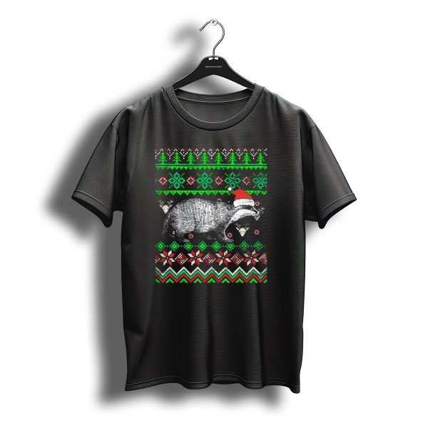 Ugly Christmas Badger Santa Hat Festive Pattern Holiday T Shirt t shirt 1