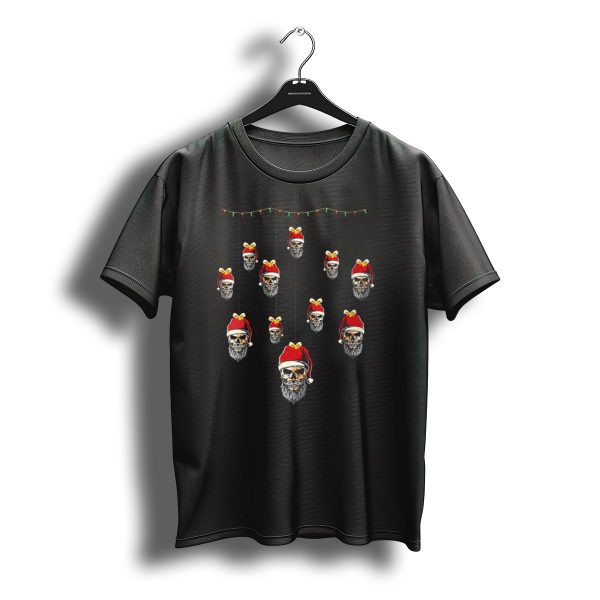 Ugly Christmas Bearded Skull With Santa Hat Hanging T Shirt t shirt 1