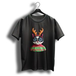 Ugly Christmas Cat Kitty Meeowee Catmas Reindeer Antlers Sweater Glasses T Shirt
