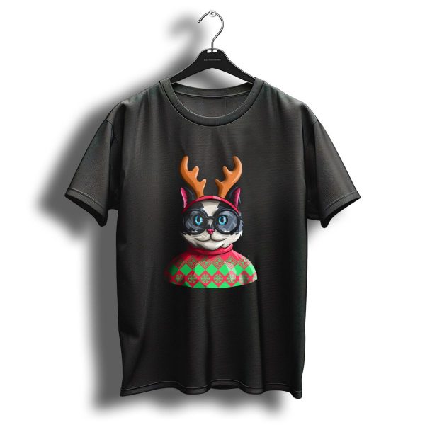 Ugly Christmas Cat Kitty Meeowee Catmas Reindeer Antlers Sweater Glasses T Shirt 1 t shirt 1