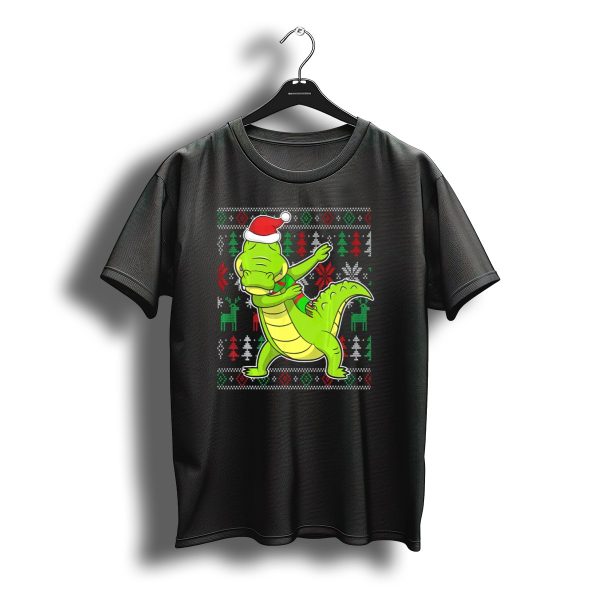 Ugly Christmas Dabbing Alligator Santa Hat Festive T Shirt t shirt 1