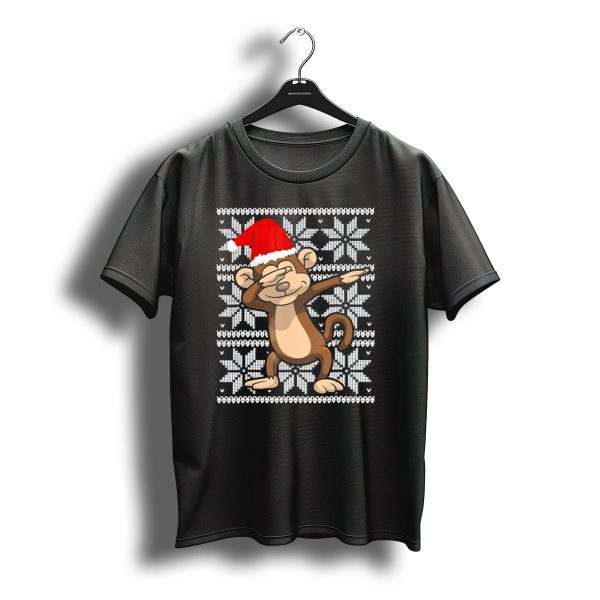 Ugly Christmas Dabbing Monkey Dab Santa Hat Snowflake T Shirt t shirt 1