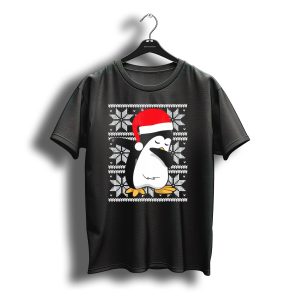 Ugly Christmas Dabbing Penguin Santa Hat Snowflake T-Shirt