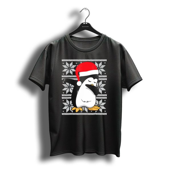Ugly Christmas Dabbing Penguin Santa Hat Snowflake T Shirt t shirt 1