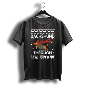 Ugly Christmas Dachshund Dog In Through The Snow T-Shirt