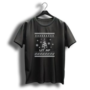 Ugly Christmas Funny Lit Af Snowflake Tree Reindeer T-Shirt