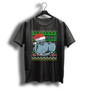 Ugly Christmas Hippo Africa Zoo Animal With Santa Hat And Festive T Shirt