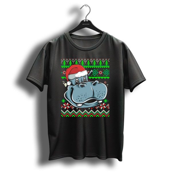 Ugly Christmas Hippo Africa Zoo Animal With Santa Hat And Festive T Shirt 1 t shirt 1
