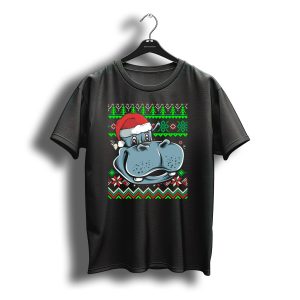 Ugly Christmas Hippo Africa Zoo Animal With Santa Hat And Festive T-Shirt