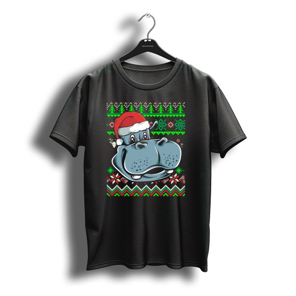 Ugly Christmas Hippo Africa Zoo Animal With Santa Hat And Festive T Shirt t shirt 1